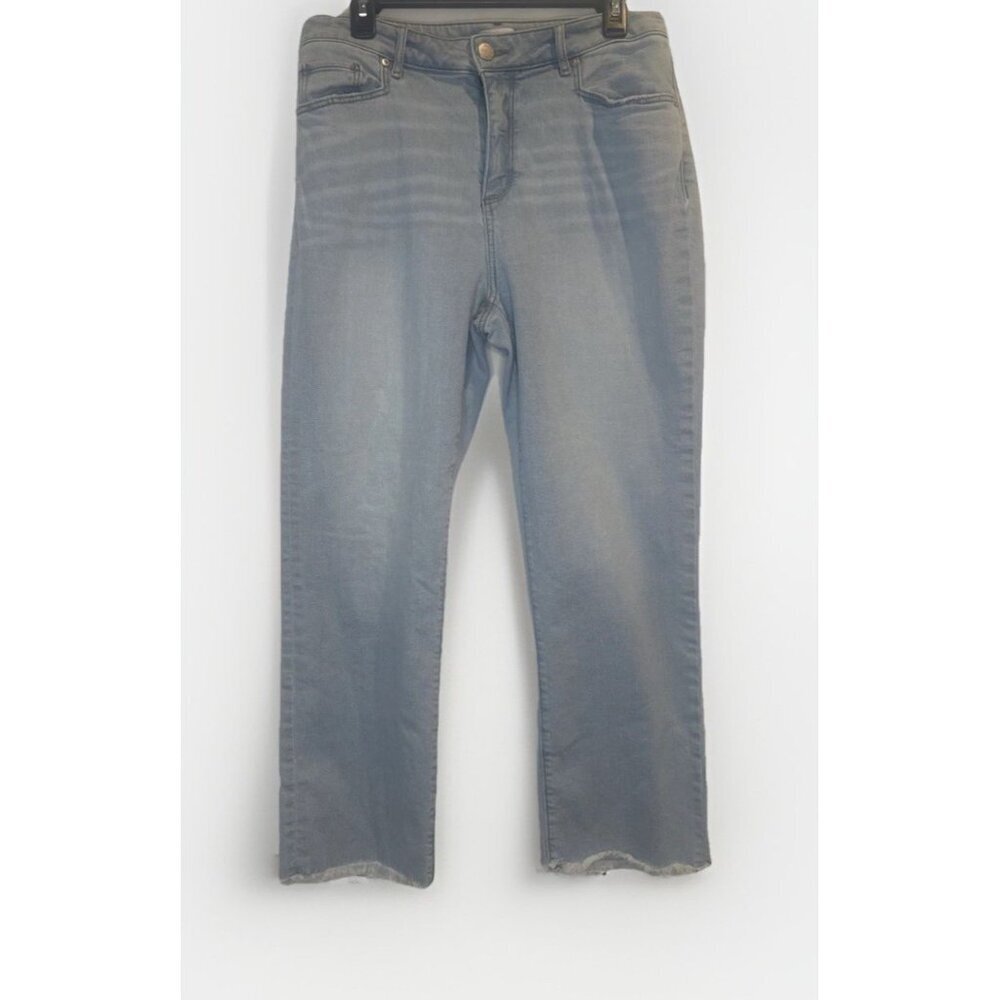 Loft Womens Curvy High Rise Straight Raw Hem Light Wash Ankle Denim Jeans Sz 10